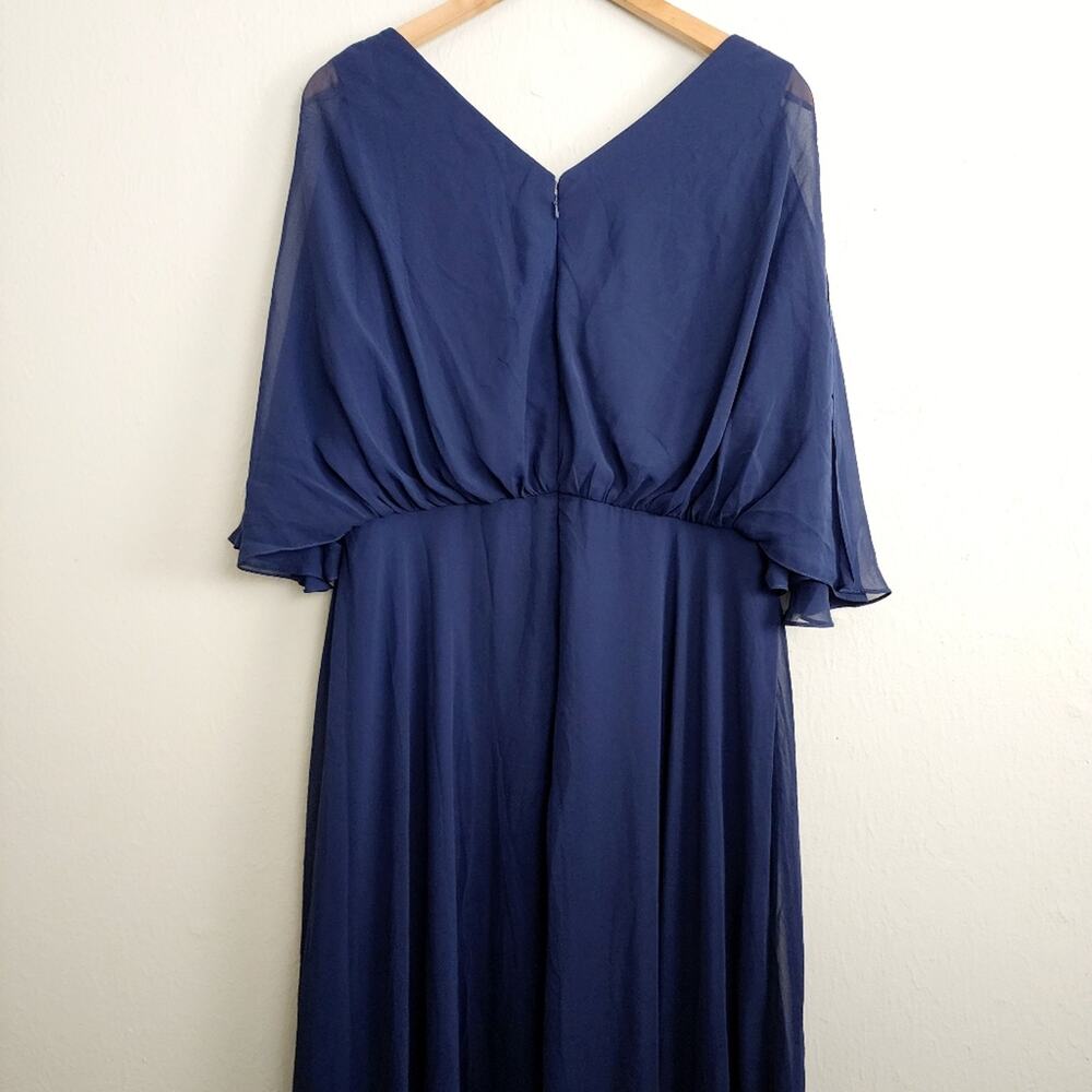 After Six Style 1565 Midnight Navy V-Neck Split Sleeve Chiffon Maxi Dress NWT 18 - Picture 11 of 12